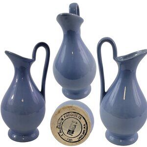 Vintage Foster’s Orange Blossom Collectible Blue Vase Pottery Pitcher W/ Handle